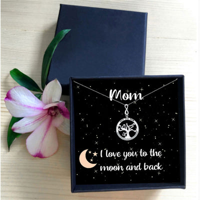 A light luxury tree of life inlaid full diamond design gift box pendant necklace for mother - Syble's
