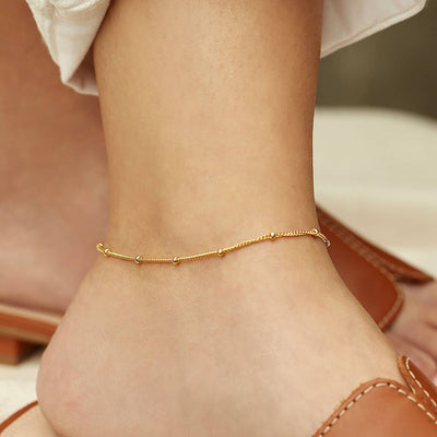 Gold Classic Simple Bead Chain Design Versatile Anklet - Syble's