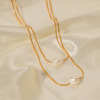 18K Gold Exquisite Simple Matching Pearl Design Versatile Necklace - Syble's