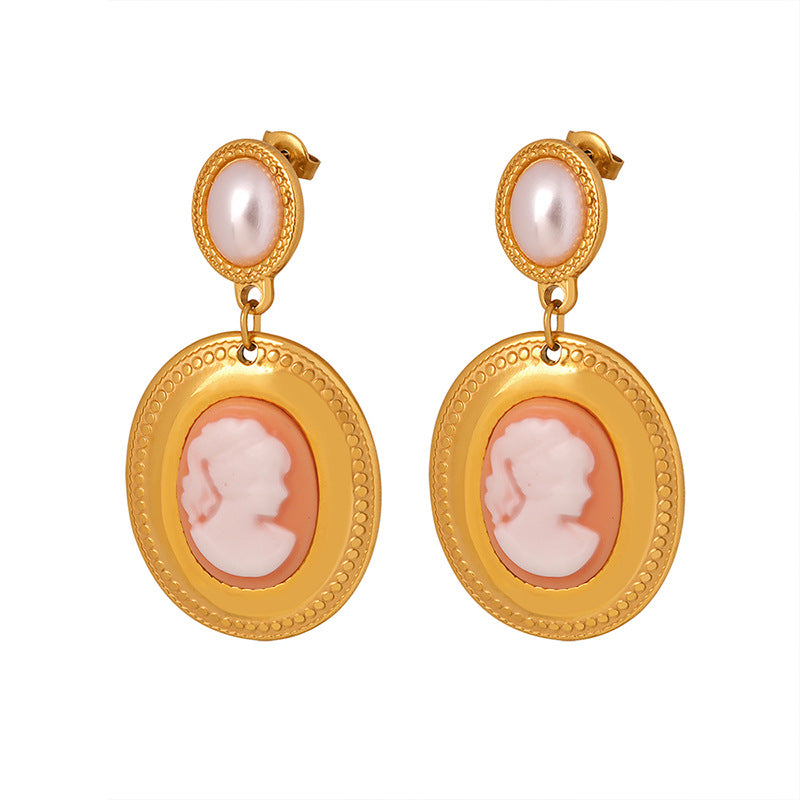 18K Gold Retro Fashion Inlaid Gems and Pearls with Versatile Earrings - Syble's