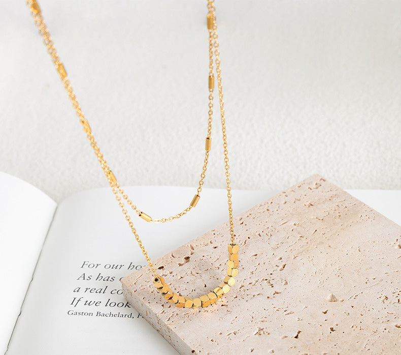 18K gold fashionable light luxury double-layered geometric square design necklace