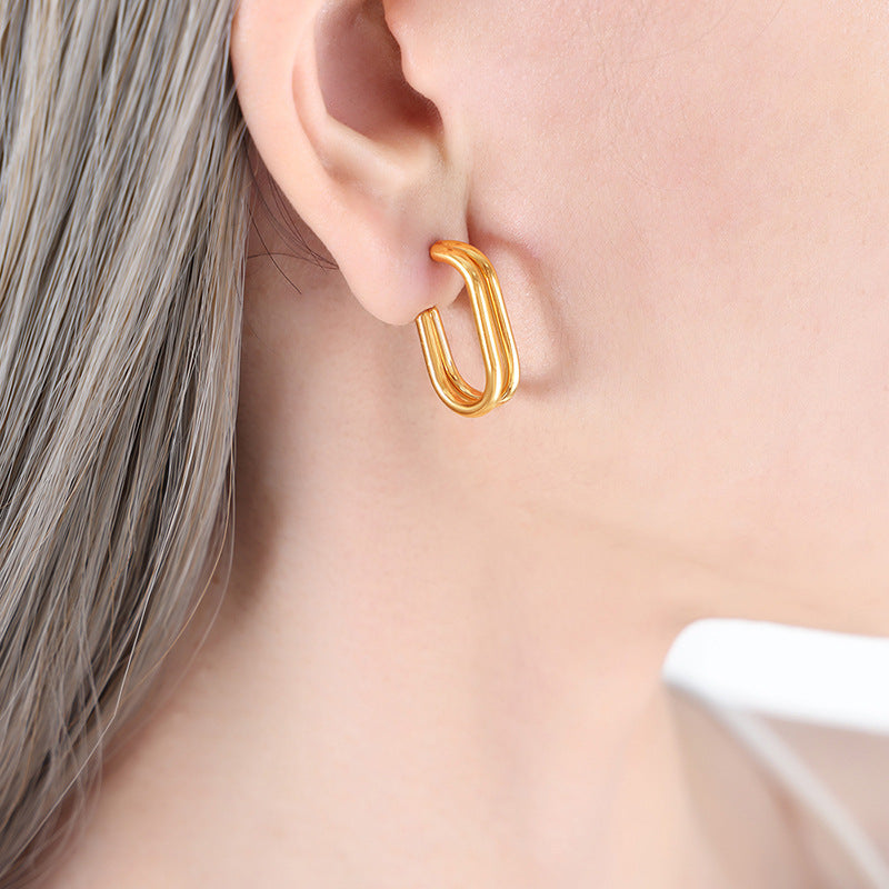18K Gold Exquisite Simple Oval Design Versatile Earrings - Syble's