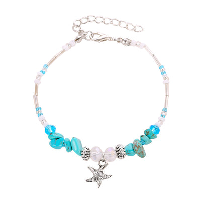 Trendy boho style starfish with natural stone conch shell beaded design marine wind anklet - Syble's