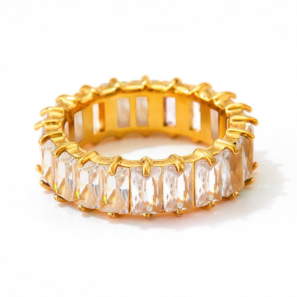 18K gold retro fashion inlaid square zircon design hip-hop style ring