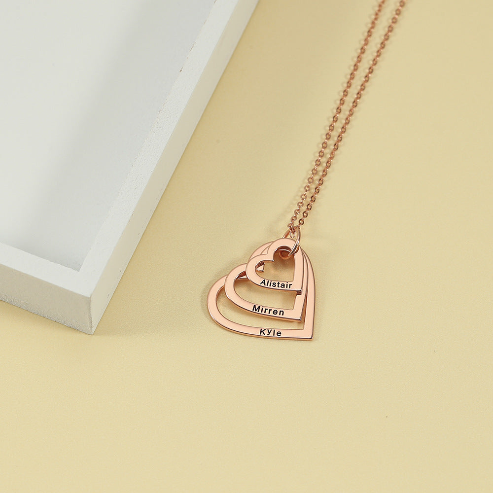 Novel fashion large, medium and small three hollow hearts customizable name design necklace - Syble's