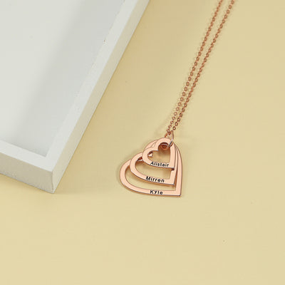 Novel fashion large, medium and small three hollow hearts customizable name design necklace - Syble's