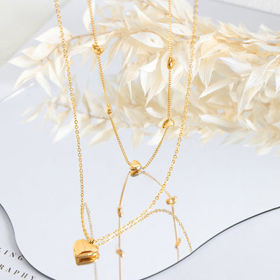 18K gold exquisite and noble double layer stacked necklace with love design and versatile necklace - Syble's