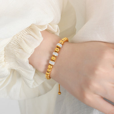 18K gold novel and simple bead and ring diamond design bracelet - Syble's