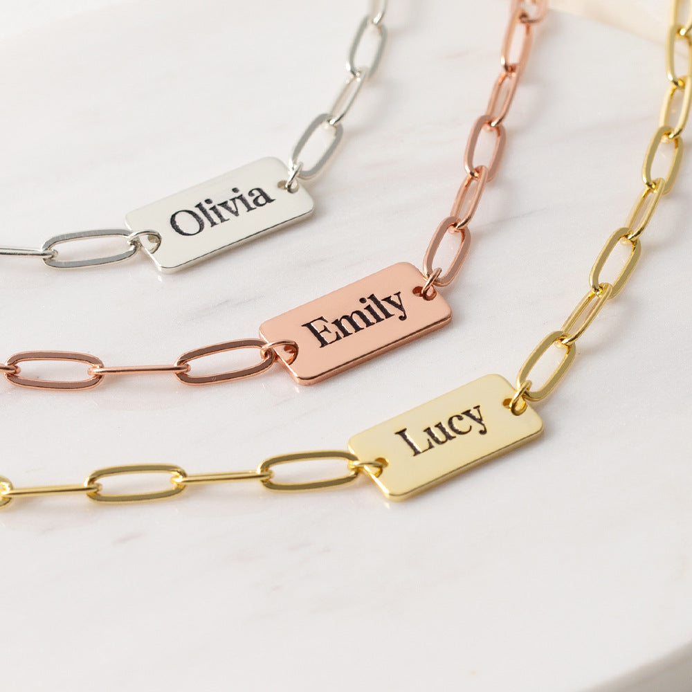 Trendy fashion paper clip with square card can be customized name design all-match bracelet - Syble's