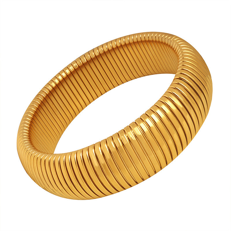18K gold trendy exaggerated wide style bracelet with line design