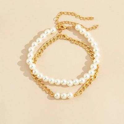 Pearl and chain two-piece anklet - Syble's