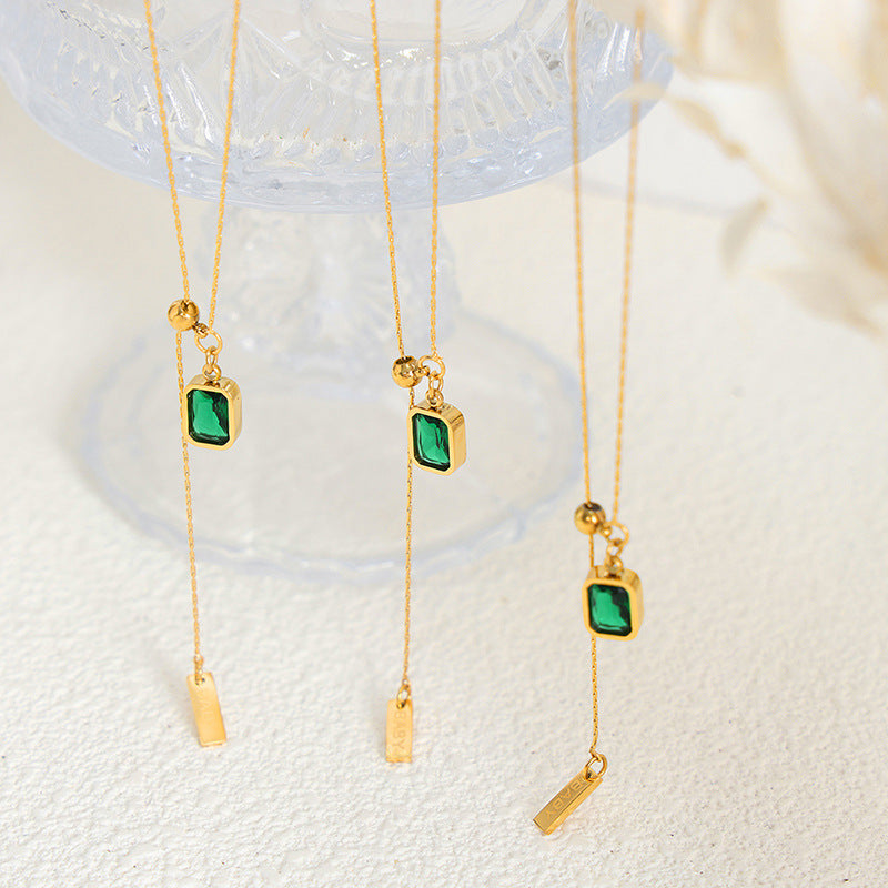 18K gold exquisite and noble square inlaid zircon and tassel design versatile necklace - Syble's