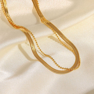 18K Gold Exquisite Dazzling Snake Chain with Millet Bead Chain Double-layer Design Versatile Anklet - Syble's