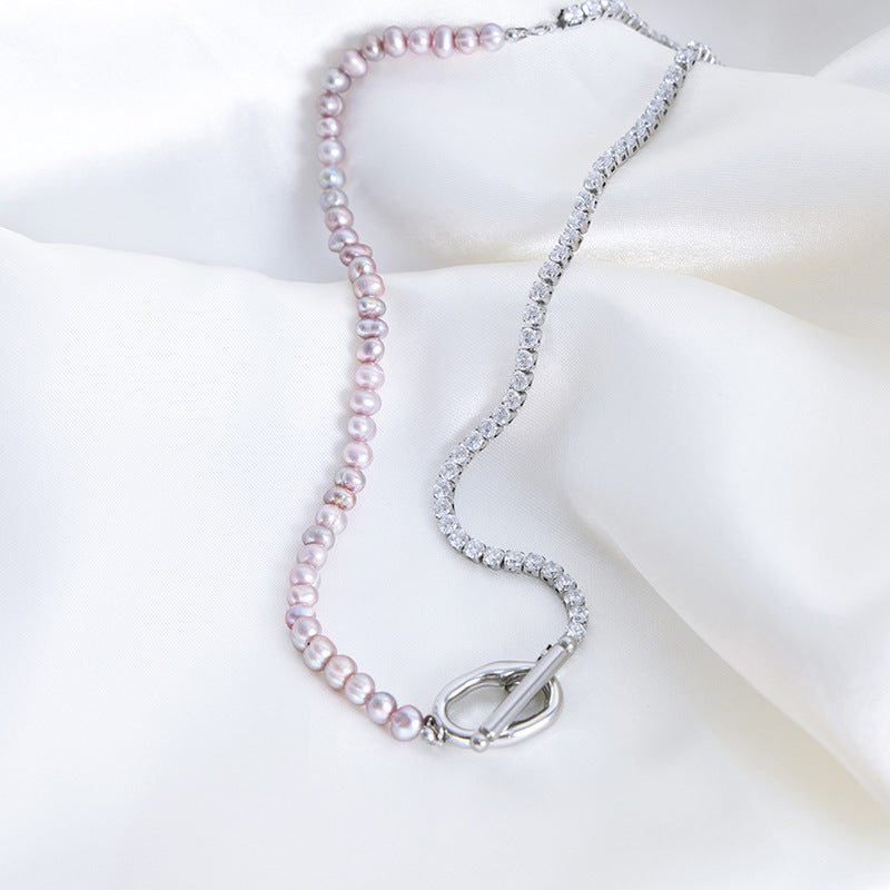 Exquisite and fashionable irregular pearl splicing zircon design versatile necklace