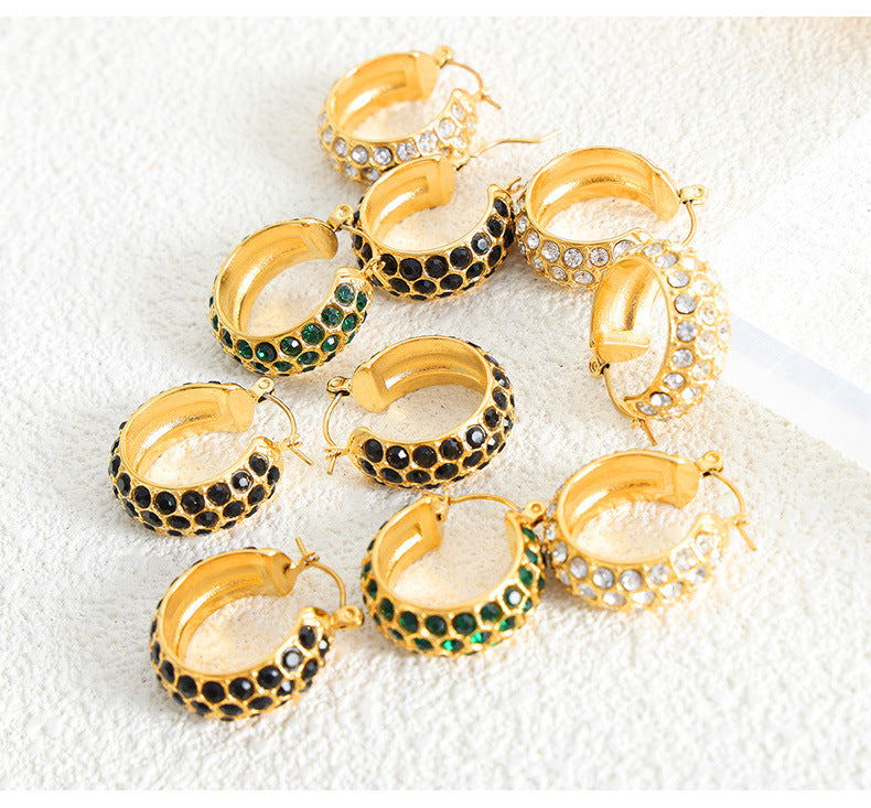 18K Gold Light Luxury Retro Diamond Design Palace Style Earrings - Syble's