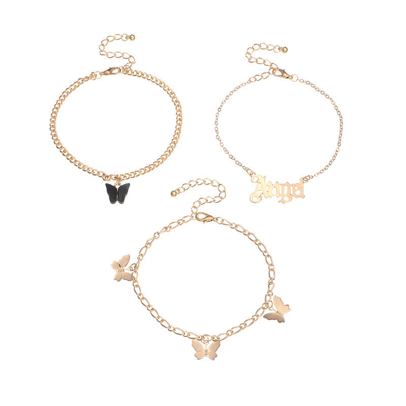 Exquisite fashion letter/butterfly three-layer design all-match anklet