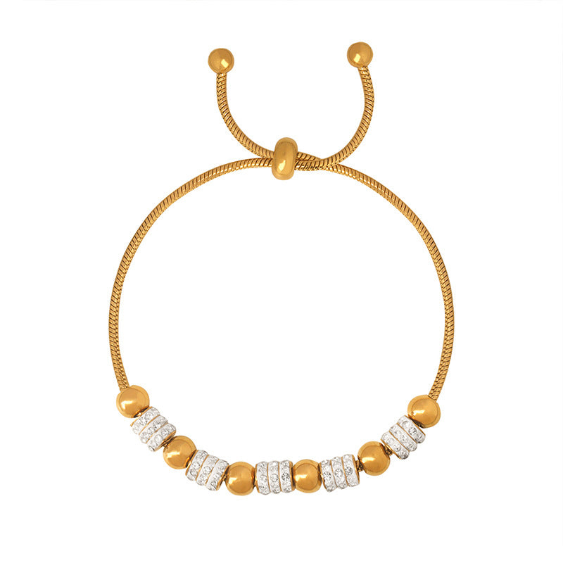 18K gold light luxury noble round beads and diamond-encrusted design bracelets - Syble's