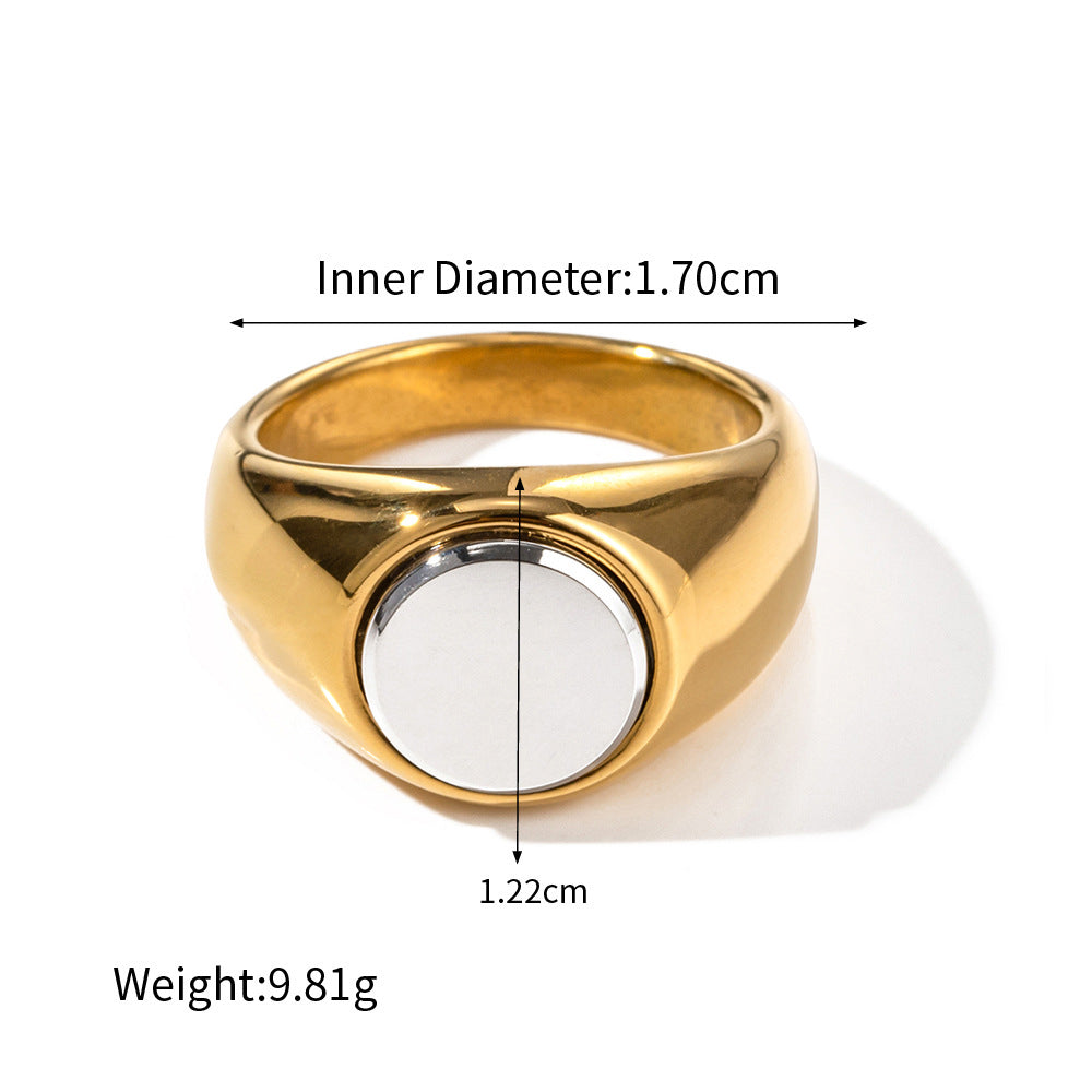 18K gold fashionable and luxurious round inlaid gemstone design ring - Syble's