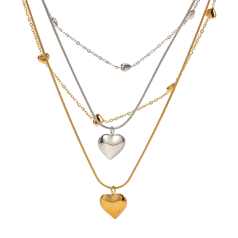 18K Gold Noble Light Luxury Double Layer Matching Heart Design Versatile Necklace