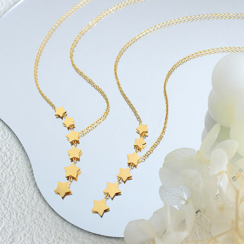 18K gold light luxury noble star with tassel design versatile necklace