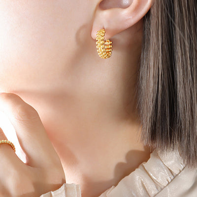 18K Gold Novel Trendy C Shape Design Versatile Earrings - Syble's