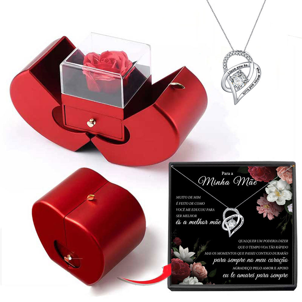 Exquisite light luxury hollow heart-shaped diamond-studded design Portuguese card high-end gift box necklace for a mother - Syble's