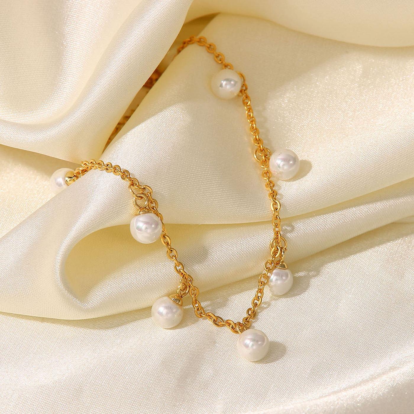 18K Gold Exquisite Dazzling Shell Bead Tassel Pendant Design Versatile Anklet - Syble's
