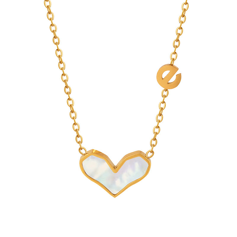 18K Gold Noble Fashion Heart Inlaid Gemstones and Letter "e" Design Pendant Necklace