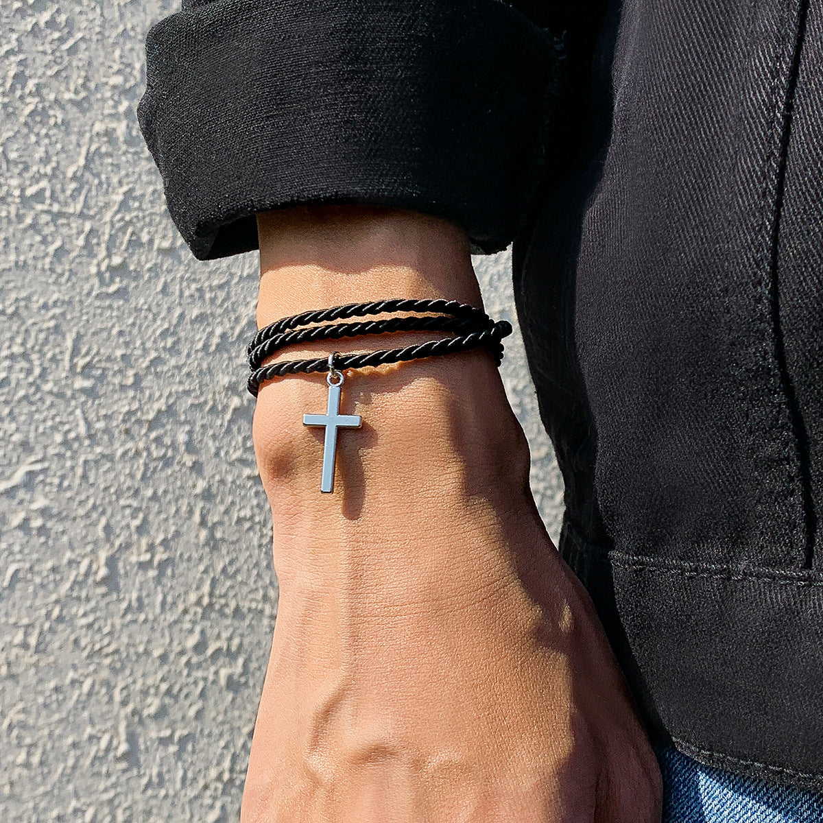 Fashion nation style multi -layer woven cross bracelet - Syble's