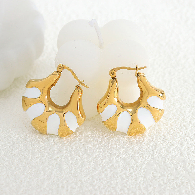 18K Gold Novel Trendy Hollow Ring Design Versatile Earrings - Syble's