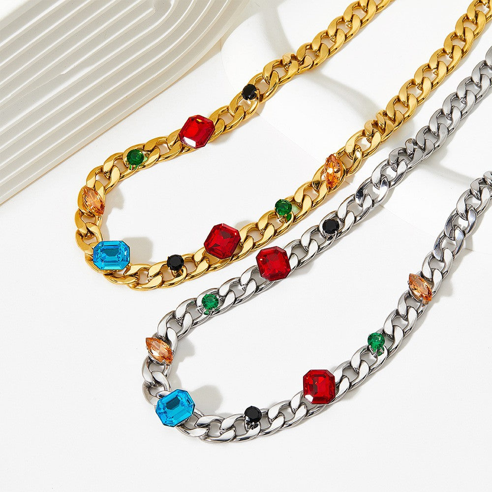 18K Gold Fashion Simple Necklace with Gem Design Versatile - Syble's