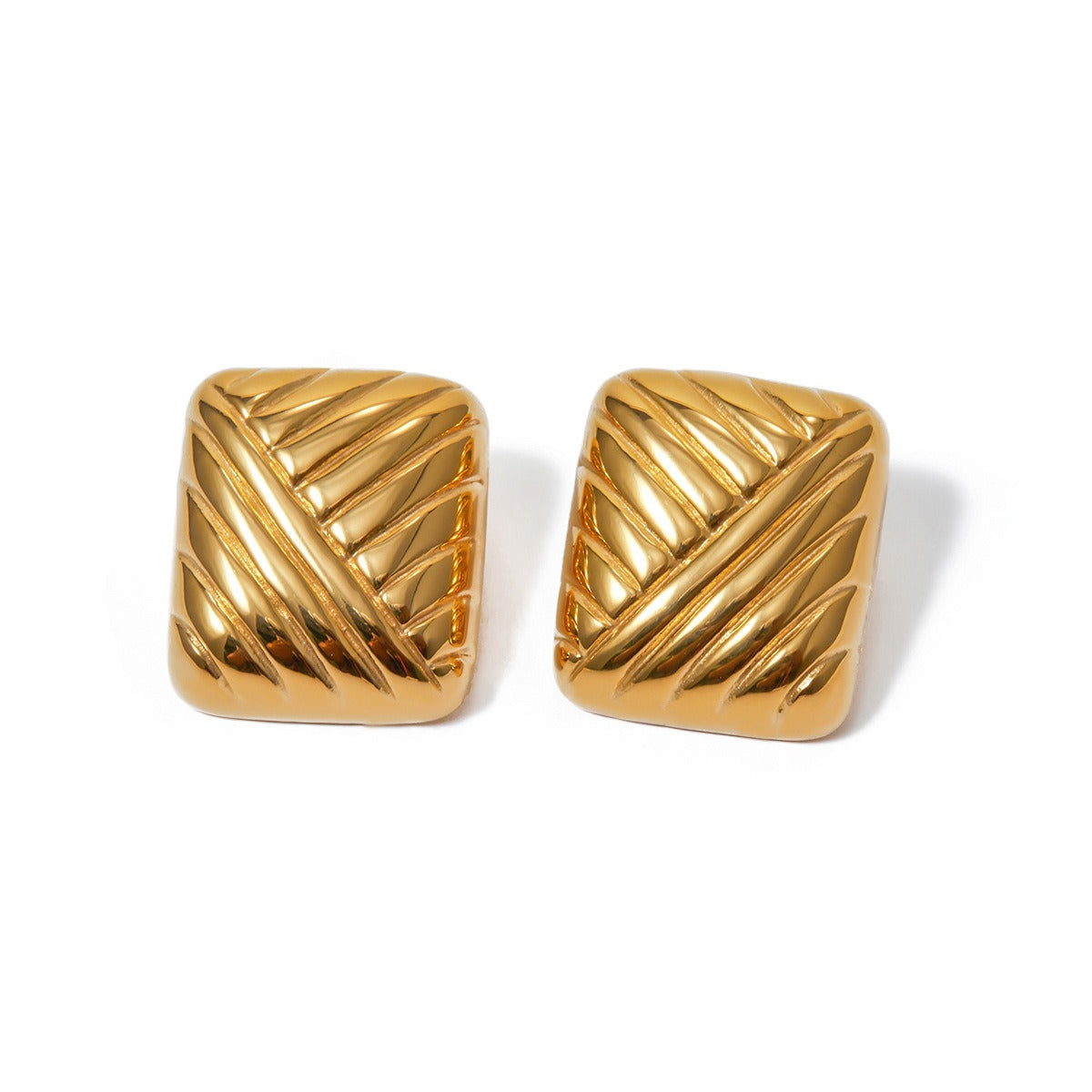 18k gold classic retro square braided design earrings