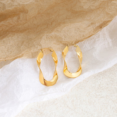 18K gold trendy exaggerated U-shaped twisted design simple wind earrings - Syble's