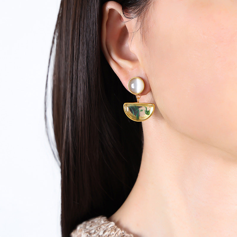 18K Gold Noble Fashion Inlaid Gemstone Design Versatile Earrings - Syble's