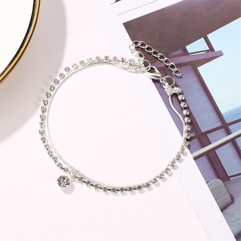 Exquisite personality double-layer diamond-encrusted snake bone chain design beach wind anklet