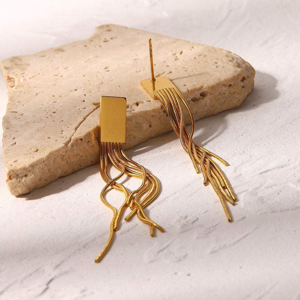 18K Gold Fashion Temperament Tassel Design Pendant Versatile Earrings - Syble's