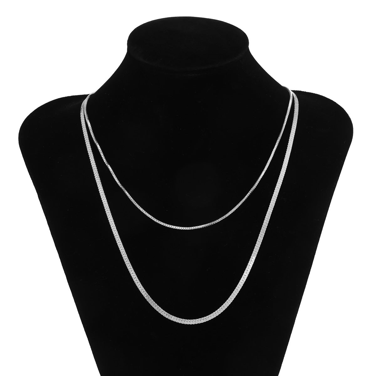 Fashionable simple double-layer flat snake chain design punk style all-match necklace