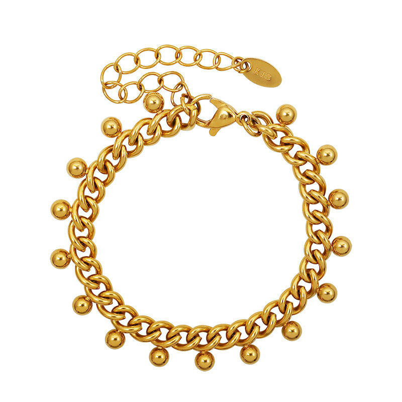 18K gold noble light luxury round beads with tassel design bracelet - Syble's
