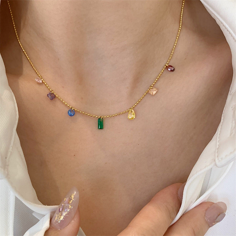 Trendy and fashionable geometric colored zircon design simple style necklace bracelet anklet set