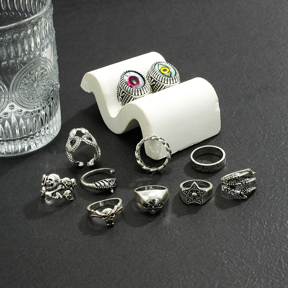 Trendy personalized devil's eye/skull/star/claw/irregular design ring set