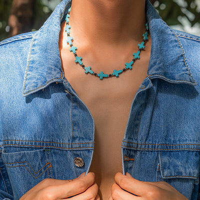 Classic Fashion Turquoise Cross Design Hip Hop Versatile Necklace - Syble's