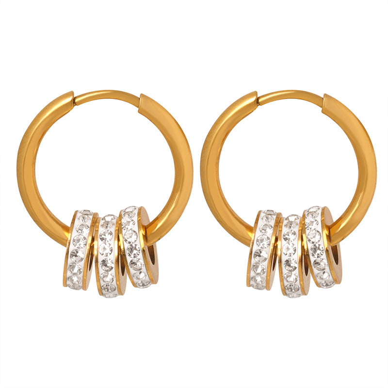 18K Gold Exquisite Dazzling Ring with Small Circle Diamond Design Light Luxury Earrings
