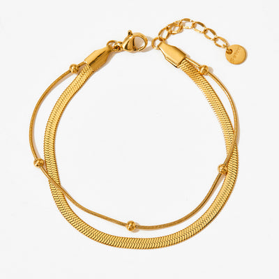 18K gold exquisite and simple double-layer design versatile bracelet with round beads - Syble's