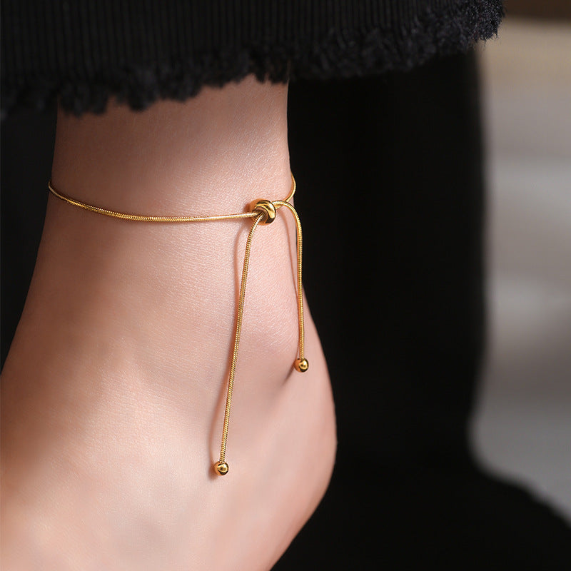 18k Gold Fashion Light Luxury Tassel Snake Bone Design Titanium Steel Anklet