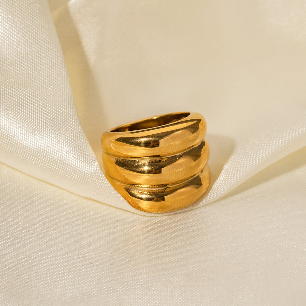 18K gold trendy and fashionable three-layer design simple style ring