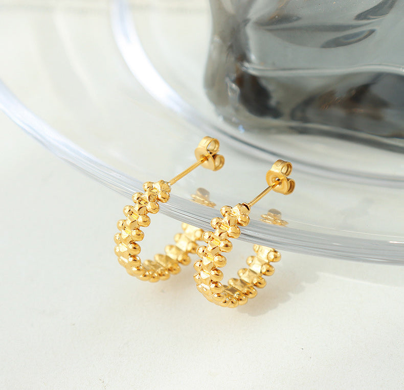 18K Gold Novel Trendy C Shape Design Versatile Earrings