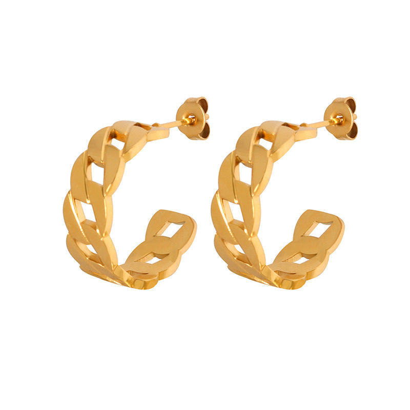 18K Gold Fashion Simple C Shape Twist Design Versatile Earrings - Syble's