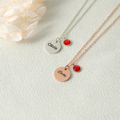 S925 Silver Simple and atmospheric round shape with birthstone can be customized name design all-match necklace - Syble's