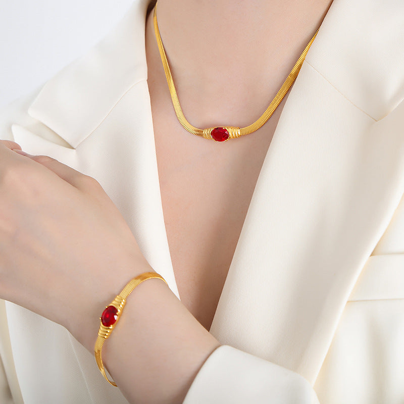 18K gold classic vintage inlaid zircon design bracelet necklace set