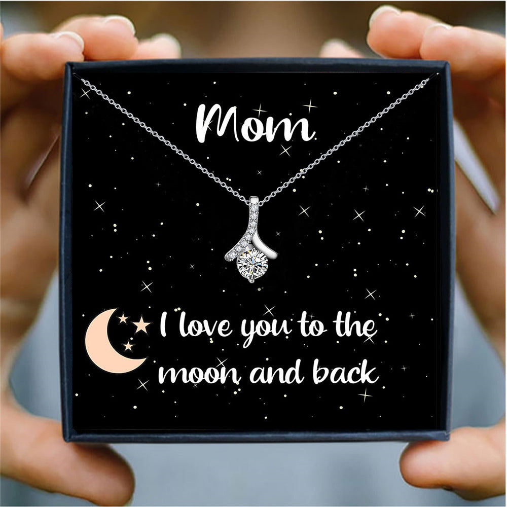 Trendy Herringbone Diamond Design Gift Box Pendant Necklace For The Great Mom
